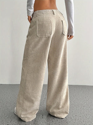 Comfy Family 1pc Women'S Casual Corduroy Wide Leg Pants, Solid Pattern, Polyester, Four Seasons, Adult Fit, Woven Fabric