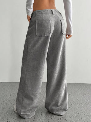 Comfy Family 1pc Women'S Casual Corduroy Wide Leg Pants, Solid Pattern, Polyester, Four Seasons, Adult Fit, Woven Fabric