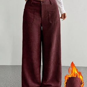 Comfy Family 1pc Women'S Casual Corduroy Wide Leg Pants, Solid Pattern, Polyester, Four Seasons, Adult Fit, Woven Fabric Burgundy / XS