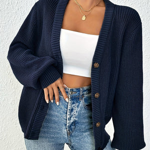 Comfy Family Clarissa - Button Down Knit Cardigan Navy Blue / XL