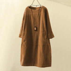 Comfy Family Daniella - Vintage-Inspired Corduroy Dress Brown / M