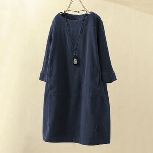 Comfy Family Daniella - Vintage-Inspired Corduroy Dress Navy Blue / M
