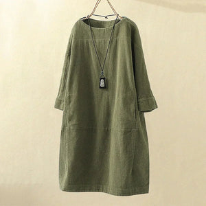 Comfy Family Daniella - Vintage-Inspired Corduroy Dress Olive Green / M