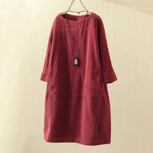 Comfy Family Daniella - Vintage-Inspired Corduroy Dress Red / M