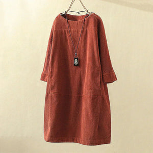 Comfy Family Daniella - Vintage-Inspired Corduroy Dress Rust / M