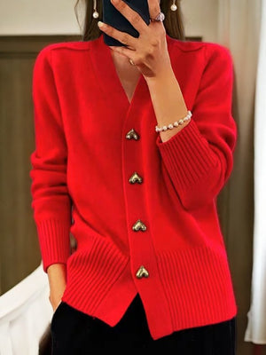 Comfy Family Ellizia - Elegant V-neck Cardigan Red / S