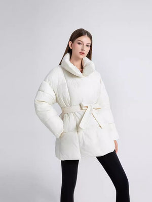 Comfy Family Embrace - Elegant Belted Winter Coat White / XS