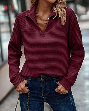 Comfy Family Joanne™ - Women's Knitwear Loose Pullover Top Wine Red / S