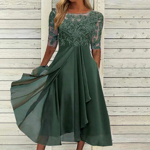 Comfy Family Margia - Elegant Lace Craft Dress Green / S