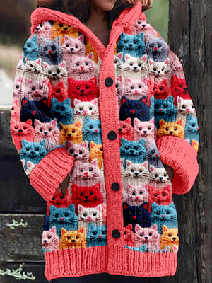 Comfy Family Meowy - The Cat Lover's Coat Watermelon Red / S