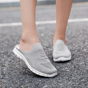 Comfy Family Mesh Half-drag Women's Non-heel Baotou Lazy Flat One-foot Casual Women's Shoes