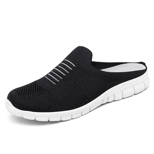 Comfy Family Mesh Half-drag Women's Non-heel Baotou Lazy Flat One-foot Casual Women's Shoes Black / 35