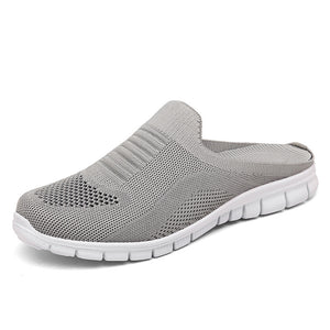 Comfy Family Mesh Half-drag Women's Non-heel Baotou Lazy Flat One-foot Casual Women's Shoes Grey / 35