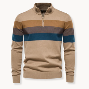 Comfy Family Nolan – Striped Quarter Zip Sweater Khaki / S