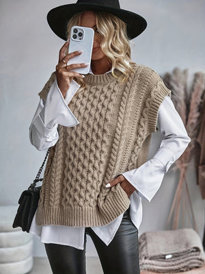 Comfy Family Ophelia - Cable Knit Vest Khaki / S