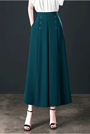 Comfy Family Velora - Pleated Wide-Leg Pants for Women Green / M