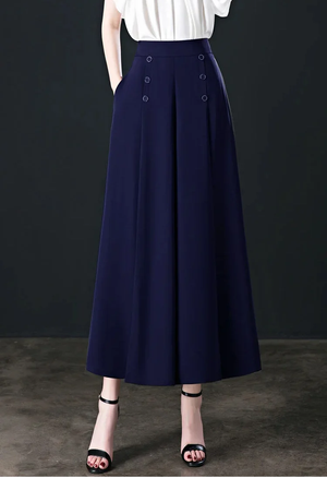 Comfy Family Velora - Pleated Wide-Leg Pants for Women Navy / M