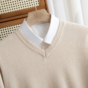 Comfy Family Weymouth - Merino V-Neck Sweater Beige / XXL(90-100kg) / CHINA