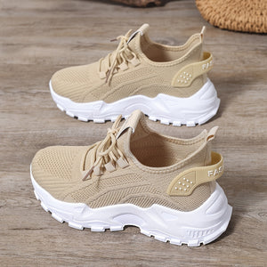 Comfy Family Women's Breathable Knit Sneakers - Lightweight, Comfortable Low-Top Running Shoes with Soft Sole for All Seasons Apricot / US 6