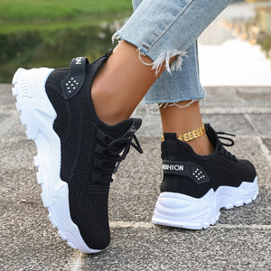 Comfy Family Women's Breathable Knit Sneakers - Lightweight, Comfortable Low-Top Running Shoes with Soft Sole for All Seasons Black / US 6