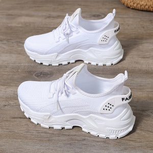 Comfy Family Women's Breathable Knit Sneakers - Lightweight, Comfortable Low-Top Running Shoes with Soft Sole for All Seasons White / US 6