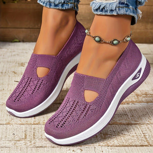 Comfy Family Women's Casual Slip-On Sneakers - Breathable Fabric, EVA Sole, Low-Top Design in Red, Blue, Purple, Gray, Black, Brown - Comfortable All-Season Footwear, Ladies Sneakers Purple / UK 8